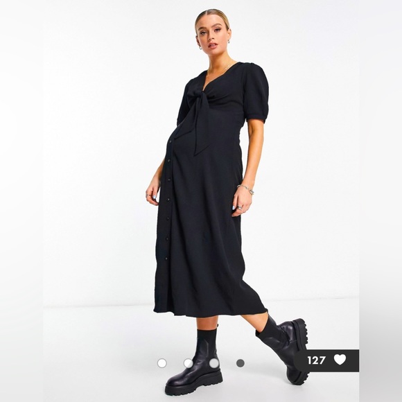 ASOS DESIGN Maternity tie front button up midi dress in black - never worn - Picture 1 of 4